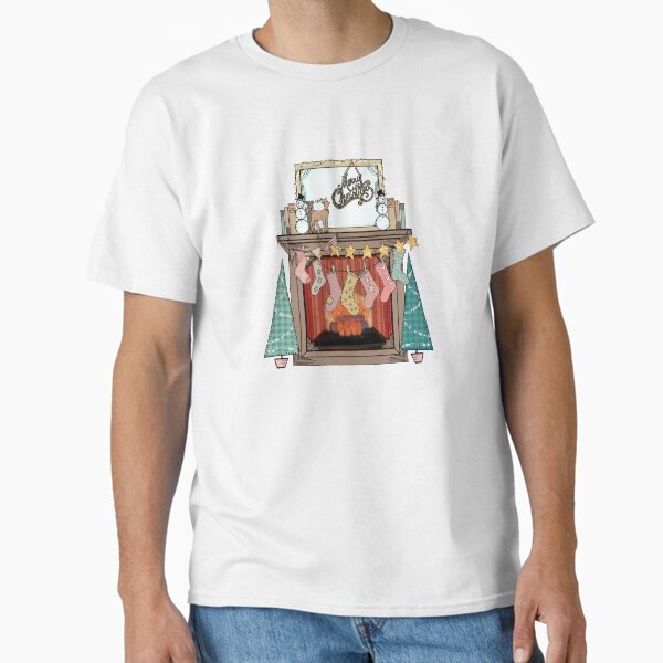 Primitive Christmas Fireplace Mantel Classic T-Shirt