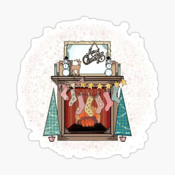 Primitive Christmas Fireplace Mantel Sticker