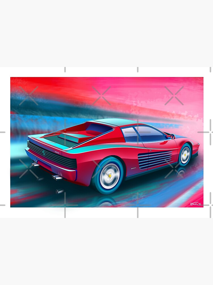 Poster - Classic Ferrari Testarossa, Minimalist Modern Red - 4 Sizes