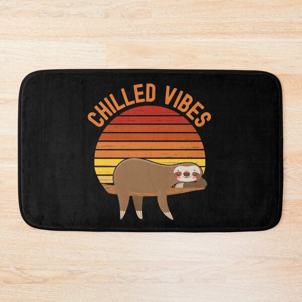 Item preview, Chilled Vibes. Sloth chilling in a tree in front of a retro vintage sunset. Vintage, orange text designed and sold by JellyBeenzz.