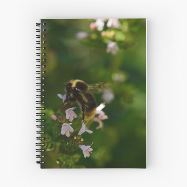 Item preview, Close up of bee on pink oregano flowers designed and sold by wineandwords.