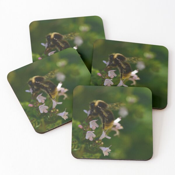 Item preview, Close up of bee on pink oregano flowers designed and sold by wineandwords.