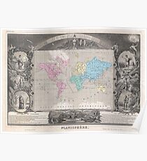 Vintage Map of The World (1852) 2 Poster
