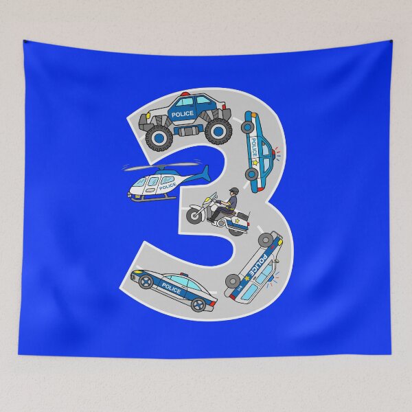 Aperçu de l'œuvre 3e anniversaire des voitures de police pour tout-petits créée et vendue par samshirts.