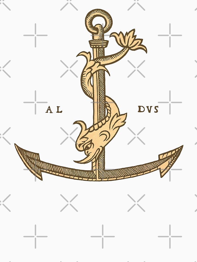 Imagen 3 de 3, Camiseta ¾ estilo béisbol con la obra Aldus Manutius Printer Mark, diseñada y vendida por bibliotee.