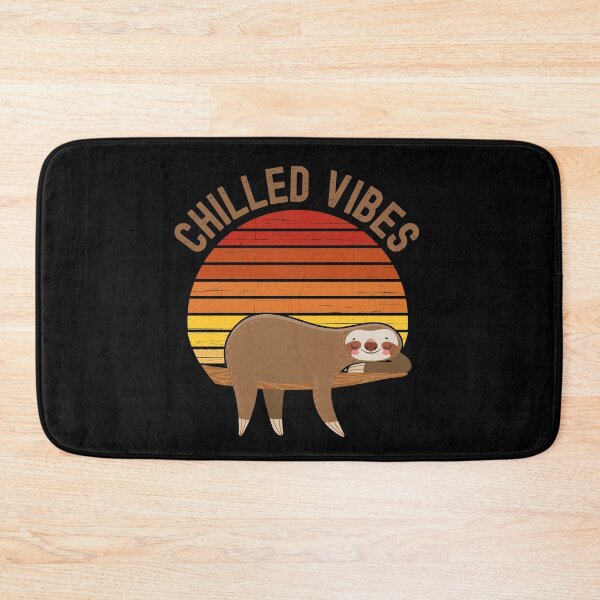 Item preview, Chilled Vibes. Sloth chilling in a tree in front of a retro vintage sunset. Brown text designed and sold by JellyBeenzz.
