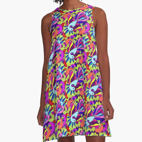 Paisley Bird Groovy Pattern A-Line Dress