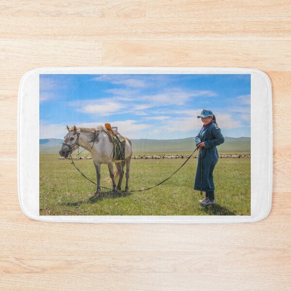 Item preview, A happy female mongolian herder and her horse designed and sold by SnapTPhotograph.
