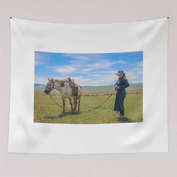 Item preview, A happy female mongolian herder and her horse designed and sold by SnapTPhotograph.