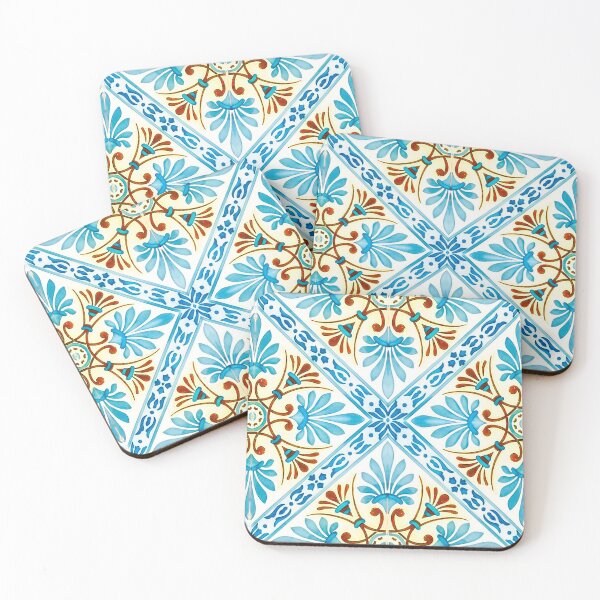 Item preview, Vintage blue floral Sicilian style Meditteranean pattern designed and sold by PG Illustration.
