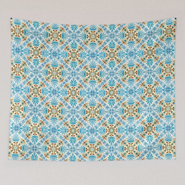 Item preview, Vintage blue floral Sicilian style Meditteranean pattern designed and sold by PG Illustration.