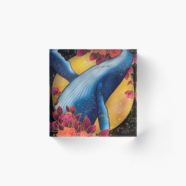 Magic Whale and peonies Acrylic Block