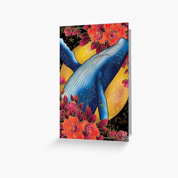 Magic Whale and peonies Greeting Card