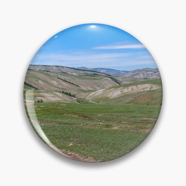 Item preview, Dirt track leading up a Mongolian grassland valley on a summer day designed and sold by SnapTPhotograph.