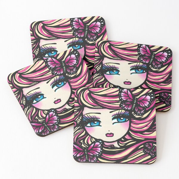 Item preview, Pink and Yellow Whimsy Girl with Butterflies Fantasy Art designed and sold by hannahlynnart.