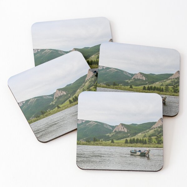Item preview, Fishing guide setting up at camp early on the river in the morning designed and sold by SnapTPhotograph.