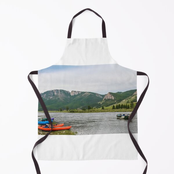 Item preview, Fishing guide setting up at camp early on the river in the morning designed and sold by SnapTPhotograph.