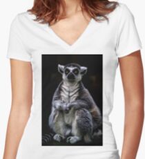 Portrait Of A Ring Tailed Lemur Women's Fitted V-Neck T-Shirt