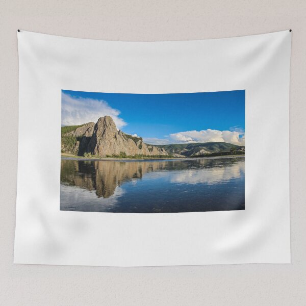 Item preview, A mountain reflecting on the Delger Murun River in Mongolia in the evening sun designed and sold by SnapTPhotograph.