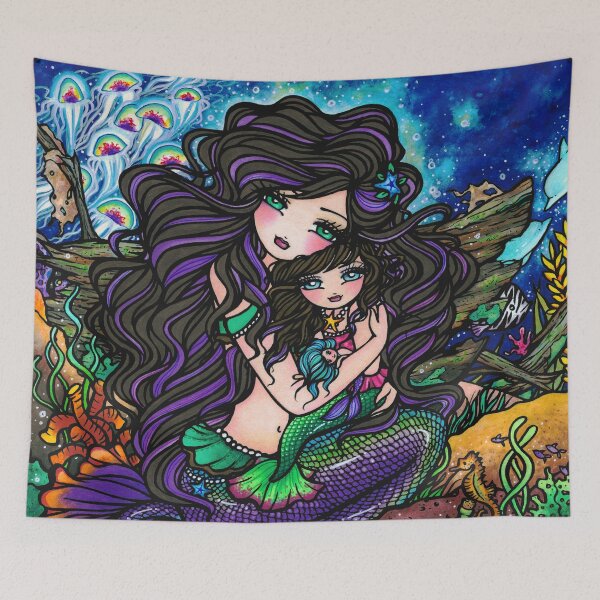 Item preview, Mermaid Mom and Daughter Underwater Fantasy Art designed and sold by hannahlynnart.