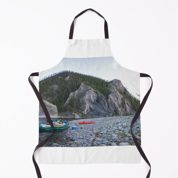 Item preview, Fishing rafts and kayaks on a gravel bank on a Mongolian river canyon designed and sold by SnapTPhotograph.