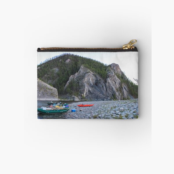 Item preview, Fishing rafts and kayaks on a gravel bank on a Mongolian river canyon designed and sold by SnapTPhotograph.