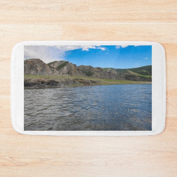 Item preview, A fast river in Mongolia, with mountains and blue sky designed and sold by SnapTPhotograph.