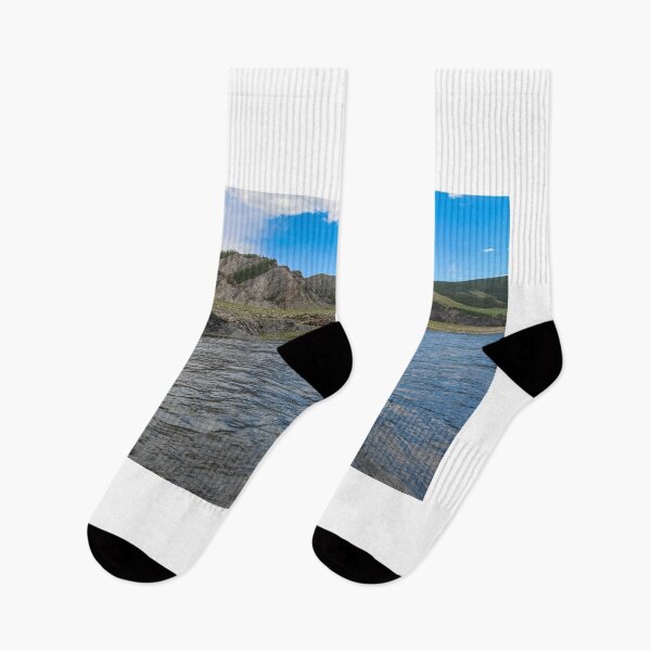 Item preview, A fast river in Mongolia, with mountains and blue sky designed and sold by SnapTPhotograph.