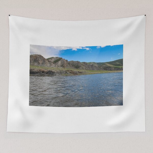 Item preview, A fast river in Mongolia, with mountains and blue sky designed and sold by SnapTPhotograph.