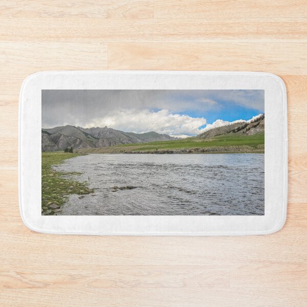Item preview, A fast river in Mongolia, with mountains and blue sky designed and sold by SnapTPhotograph.