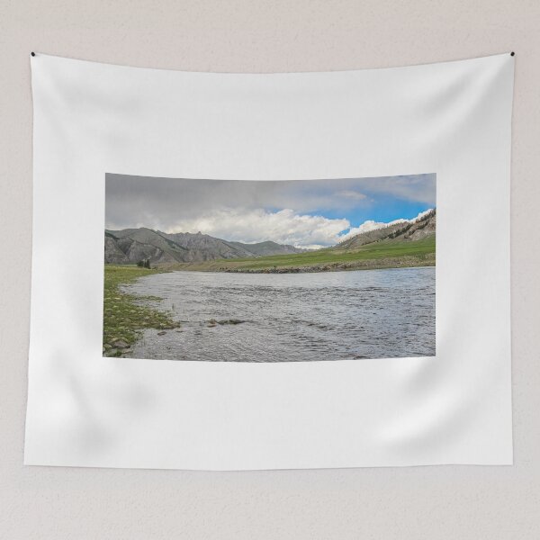 Item preview, A fast river in Mongolia, with mountains and blue sky designed and sold by SnapTPhotograph.