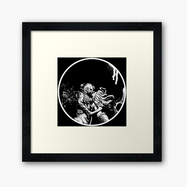 Diver and Mermaid kiss Framed Art Print