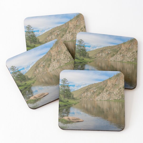 Item preview, A stunning mountain reflection on a river in Mongolian on a sunny day designed and sold by SnapTPhotograph.