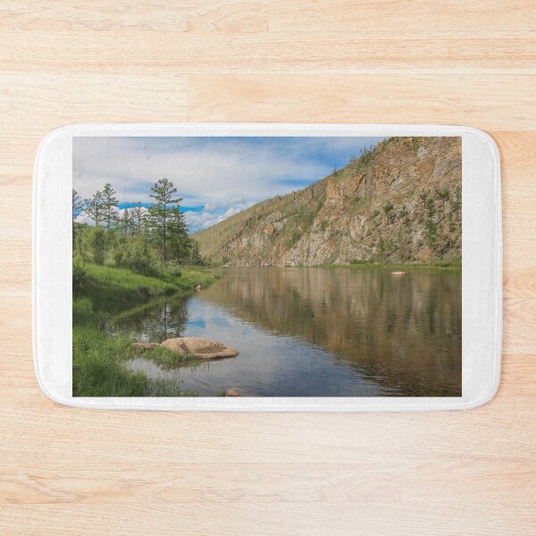 Item preview, A stunning mountain reflection on a river in Mongolian on a sunny day designed and sold by SnapTPhotograph.