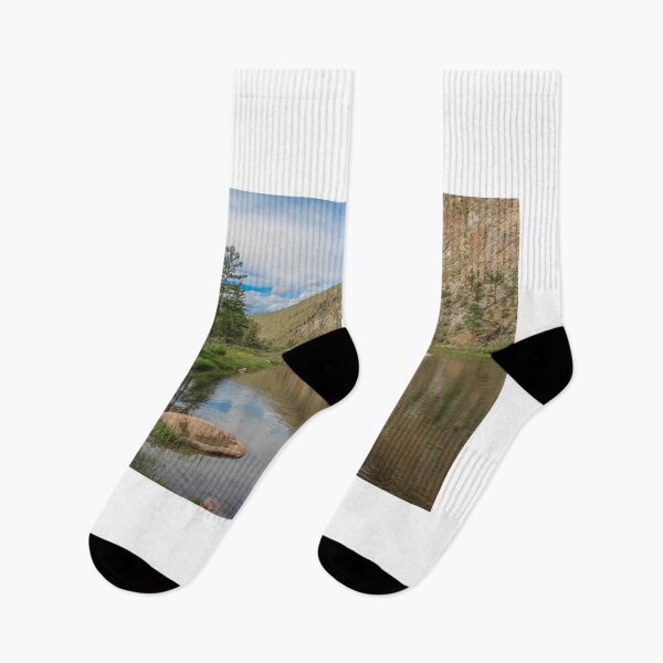 Item preview, A stunning mountain reflection on a river in Mongolian on a sunny day designed and sold by SnapTPhotograph.
