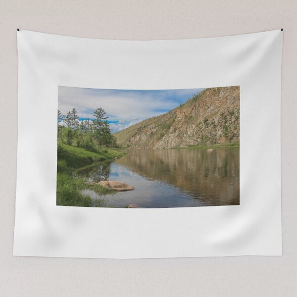 Item preview, A stunning mountain reflection on a river in Mongolian on a sunny day designed and sold by SnapTPhotograph.