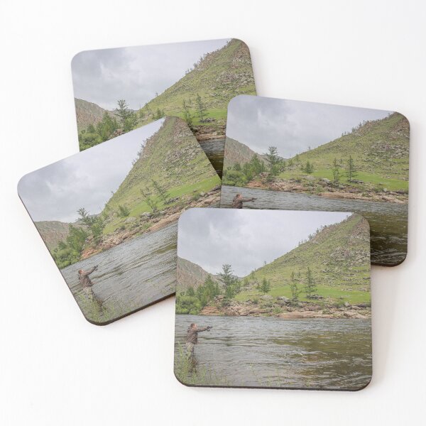 Item preview, Fly fisherman casting a fly on a river in Mongolia during the summer, designed and sold by SnapTPhotograph.