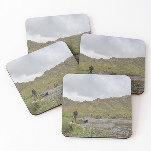 Item preview, Fly fisherman casting a fly on a river in Mongolia during the summer designed and sold by SnapTPhotograph.