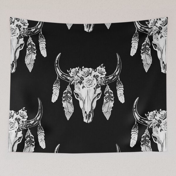 Item preview, Cow Skull and Crown leaves and butterflies designed and sold by Collagedream.