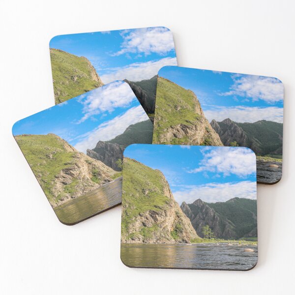 Item preview, Evening sun and mountain reflection on a Mongolian River, above a set of rapids designed and sold by SnapTPhotograph.