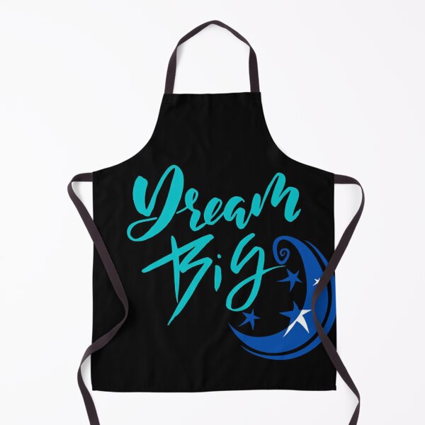 Dream Big quote in aqua blue with Moon and Stars art in cobalt blue Apron
