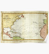 Vintage Christopher Columbus Reisekarte (1828) Poster