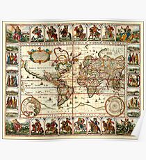 Vintage Map of The World (1652) Poster