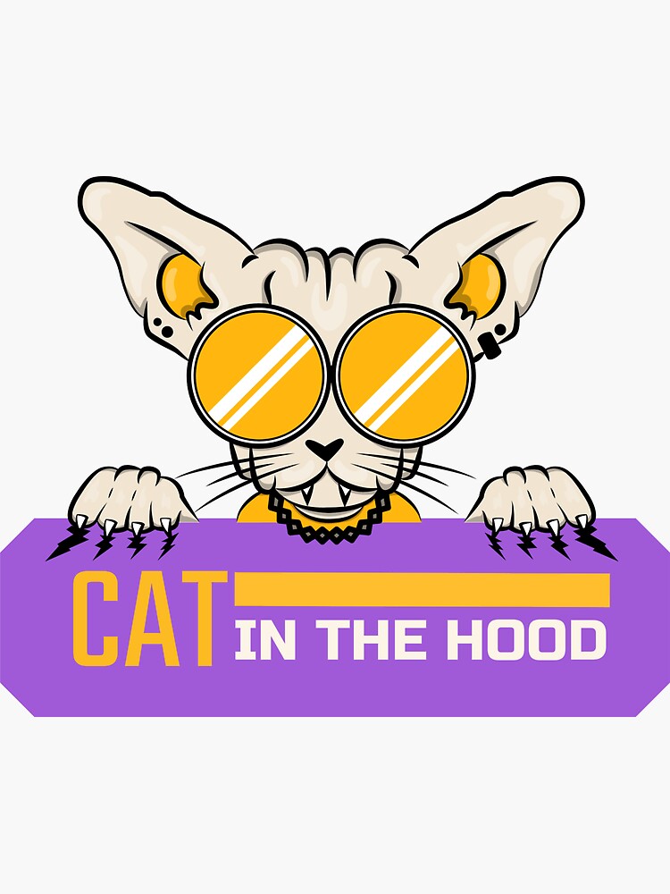"Cat in the Hood" Sticker for Sale by TeePixelArt Redbubble