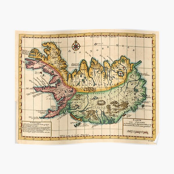 Vintage Map of Iceland (1756) Poster