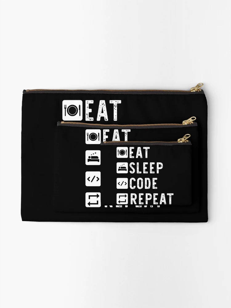 Thumbnail 2 of 4, Zipper Pouch, Eat Sleep Code Repeat Funny Programming Coding meme designed and sold by Hapo Team.