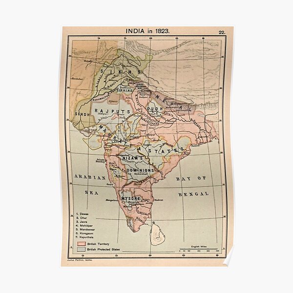Vintage Map of India (1823) Poster