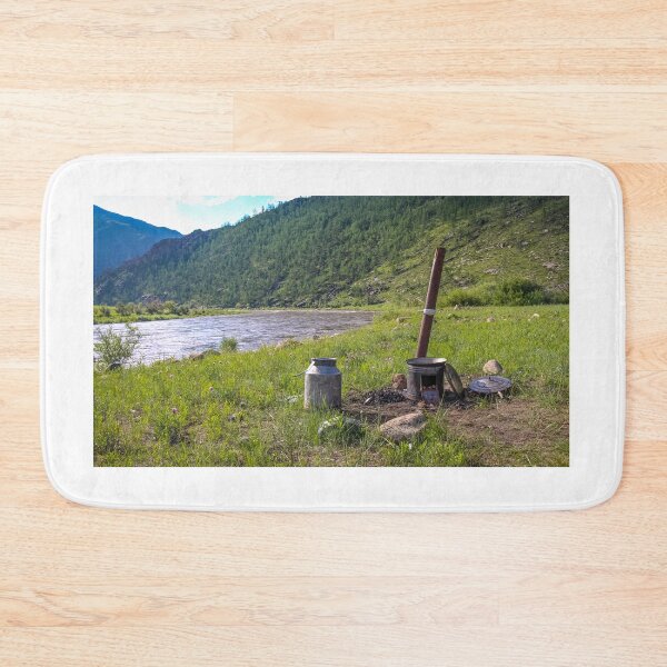 Item preview, A traditional Mongolian camp cooker and chimney, beside a river designed and sold by SnapTPhotograph.