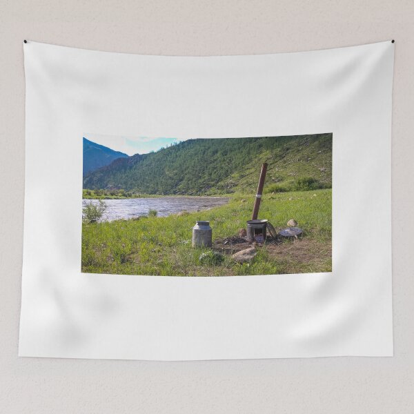 Item preview, A traditional Mongolian camp cooker and chimney, beside a river designed and sold by SnapTPhotograph.
