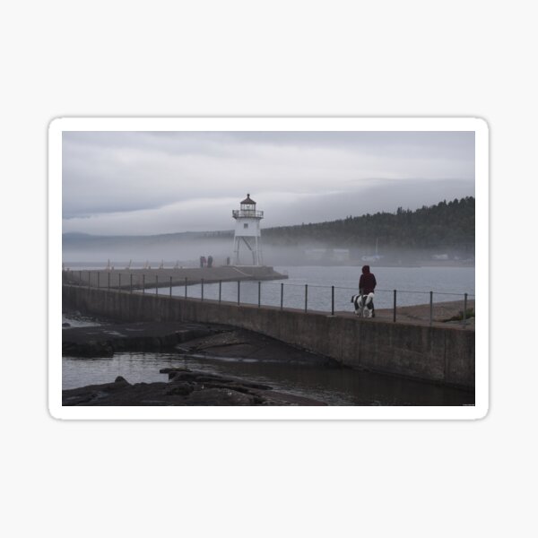 Grand Marais Lighthouse, Fog and a Dog Sticker